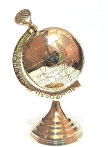 CH 2ชิ้นทรงกลมทองเหลืองทะเลโลกสีน้ำตาล8 & 12นิ้วขัดเงาสีทองโบราณบน CHMN009ฐานไม้ - Product Image 6