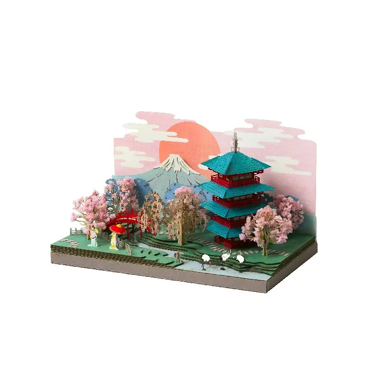 [4] Kit de bricolage de maison de poupée miniature en papier 3D Creative Spring Fuji Cherry Blossom