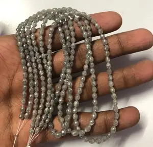 天然AAA灰色钻石宝石刻面椭圆形桶形珠子珠宝制作项链手链在线批发商
