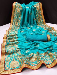 Saree de vêtements indiens les plus choisis pour les femmes Magasin Boutique Saree Vente en gros Longueur de plancher Bleu Couleurs en broderie Saree Vêtements pour femmes - Product Image 6