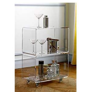 Chariot de bar moderne en acrylique à 3 niveaux avec roulettes pour cuisine, hôtel et salle à manger - Product Image 3
