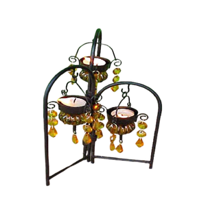 Brass & Glass Hanging <b>Tealight</b> <b>Holder</b> with Silver Stand Handmade American Style Christmas Home Decoration - Product Image 2
