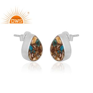Designer Fine Sterling Silver Natural Mojave Copper Oyster <b>Turquoise</b> Gemstone <b>Stud</b> <b>Earring</b> Jewelry Manufacturer - Product Image 2
