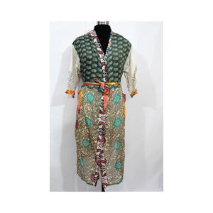 Robe Kimono imprimée en soie pure sari la plus vendue avec col en V et boucle de ceinture réglable Robe décontractée pour femmes et filles - Product Image 6