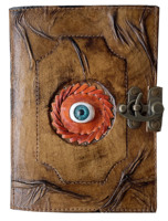 Bruja Ojos asustados Diario de cuero genuino Mayorista A5 Cuaderno Diario de tapa dura Grimoire Spell Book Of Shadow con latón C-Lock