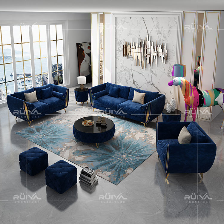 Luxury Royal Blue Sofa Velvet Perfect for Living Room