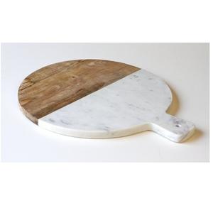 Planche à découper en marbre et en bois de forme ronde en pierre blanche de qualité supérieure planche à découper en bois et en marbre antiques - Product Image 6