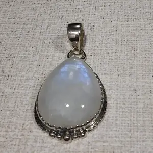 Pear Shape Blue fire Rainbow Moonstone Gemstone Pendant 925 Sterling Silver Gemstone Pendant
