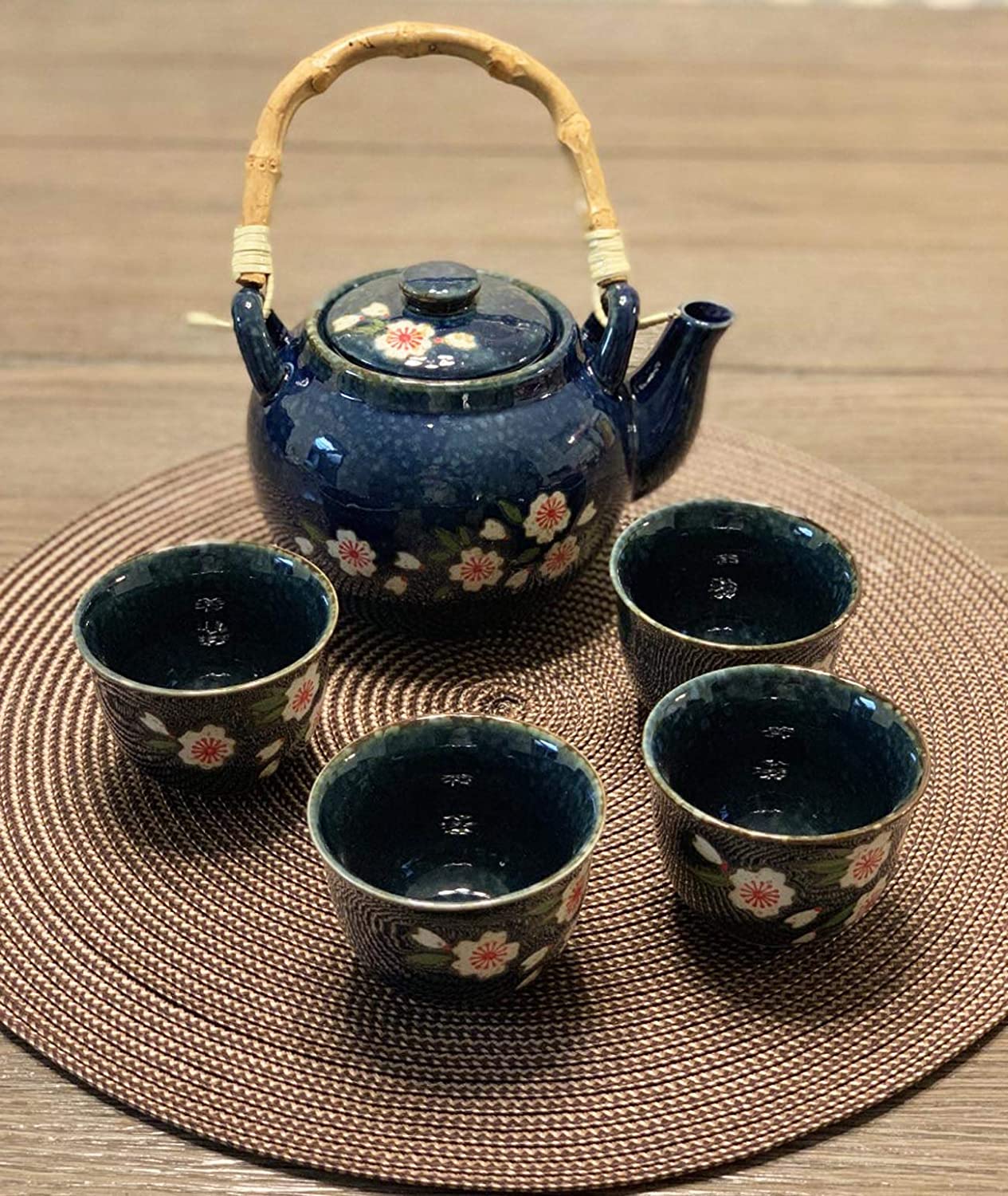 豪华樱花花日本樱桃陶瓷茶壶 & 茶杯茶杯茶具4杯不锈钢浸泡器 &