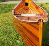 Canoë classique en bois véritable de 18 pieds avec conception d'arc courbe Bateau gonflable en fibre de verre de capacité de 2 personnes pour la pêche à l'aviron Longueur de 4m