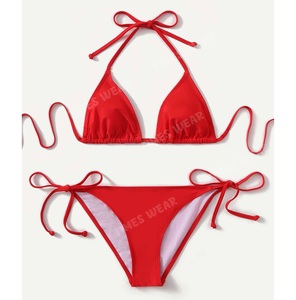 Bikini de Fitness personalizado para mujer, ropa de playa Sexy de dos piezas, vestido liso de verano con cuello Halter triangular, bañador - Product Image 1