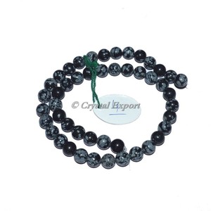 Chaîne de perles en obsidienne flocon de neige |   Collier de perles de pierres précieuses curatives - Product Image 1