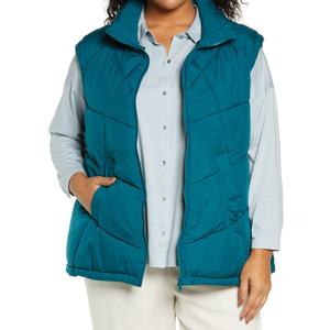 Fait sur mesure femmes grande taille sans manches léger matelassé Gilets décontracté vêtements de plein air gilet longueur coupe-vent bouton - Product Image 1
