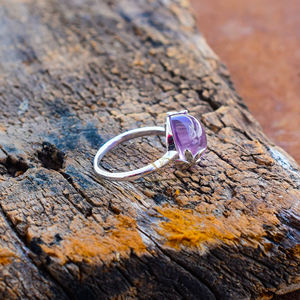 Wholesale 925 <b>Sterling</b> <b>Silver</b> <b>Ring</b> with Natural Amethyst Gemstone Rhodium Plated Purple Prong <b>Set</b> Handmade <b>Ring</b> for Suppliers - Product Image 3
