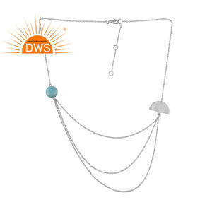 สร้อยคอพลอยลาร์ิมาสวยงาม ผู้ผลิตและออกแบบ สร้อยคอเงินแท้ 925 แบบยาว เครื่องประดับคอลเลคชั่นคลาสสิก - Product Image 1