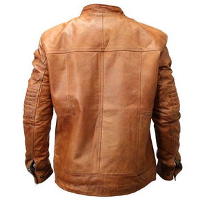 Chaqueta de Cuero Auténtico para Hombre, Nueva, Suave, Impermeable, Resistente al Viento, Ecológica, Estilo Vintage, Lavado Antiguo, Marrón y Negro, con Cierre, Casual Elegante, Estilo Motero - Product Image 4