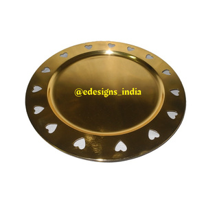 Plateau de service élégant indien fait à la main au design traditionnel Plaque de chargeur en métal décorative écologique en forme d'assiette en gros - Product Image 4