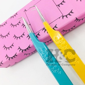 Top vente pince à cils pointe argentée poignée en diamant personnalisé 90 degrés extension de cils pince à épiler marque privée Logo vison - Product Image 4