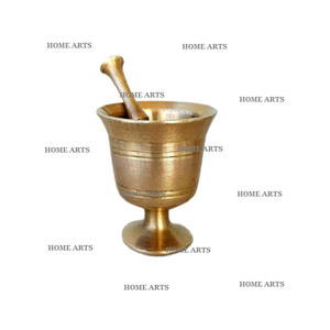 Ensemble de mortier et de pilon de forme ronde de conception classique moulin à épices en laiton poli or fait à la main pour ustensiles de cuisine - Product Image 5