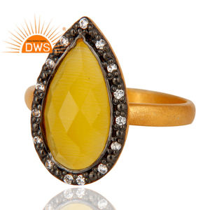Handcrafted 22k Gold Plated 925 Sterling Silver Yellow <b>Moonstone</b> Pear Shape Gemstone Ring Classic Collection - Product Image 2