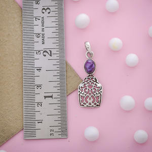 Natural Purple Charoite Gemstone 925 <b>Silver</b> Mosaic Boho <b>Chunky</b> Pendant for Girls Fine Bulk Jewelry <b>Jewellery</b> Wholesaler - Product Image 3