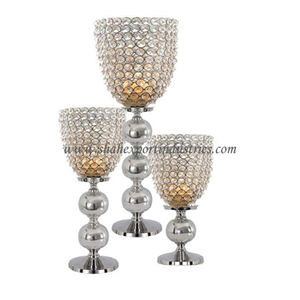 Bougeoirs en aluminium perlé de cristal argenté de luxe décor de table de mariage et support de fleurs pour les événements de fête - Product Image 6
