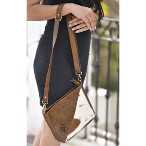 Bolso cruzado de cuero con estampado de vaca genuino de estilo bohemio LW, bolso de diseñador de moda con patrón geométrico portátil para invierno - Product Image 5
