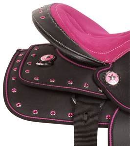 Premium Y&Z Horse Western Synthetic Black & Pink Corner with Pad Classic Design Durable <b>Saddle</b> 14"-18" - Product Image 6