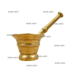 Ensemble de mortier et de pilon de forme ronde de conception classique moulin à épices en laiton poli or fait à la main pour ustensiles de cuisine - Product Image 2