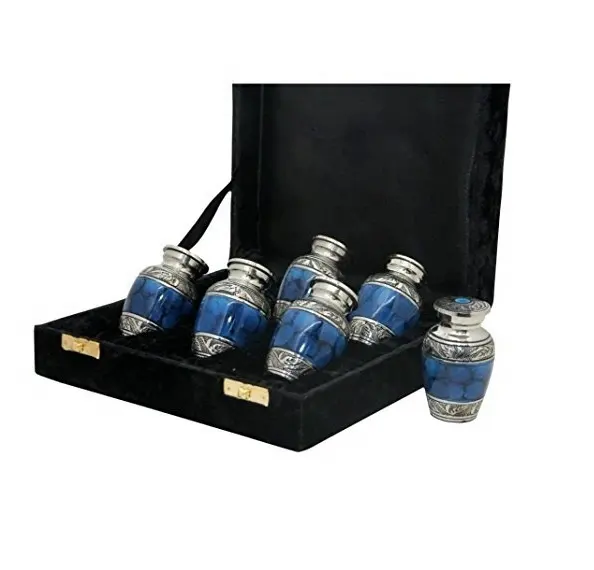 6 Set klasik mavi yangın küçük Mini kremasyon Keepsake Urn İnsan külleri için toptan fiyat ev malzemeleri pet Urns