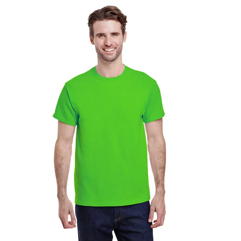 ライムグリーンTシャツカスタムロゴコットンスパンデックスプレーンメンズTシャツユニセックスグラフィックTシャツ特大メンズTシャツ