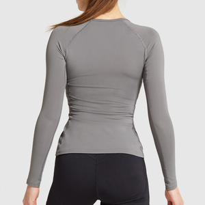 Camiseta de Yoga para mujer, ropa de cuello redondo de alta calidad, sudaderas grises al por mayor - Product Image 3