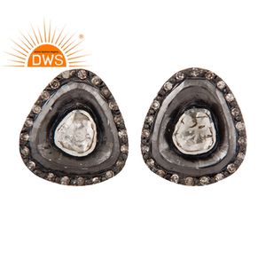 Antique Victorian Style Solid 18k Gold and 925 <b>Silver</b> <b>Stud</b> <b>Earrings</b> Rose Cut Diamond Polki <b>Stud</b> <b>Earrings</b> Jewelry Wholesale - Product Image 1