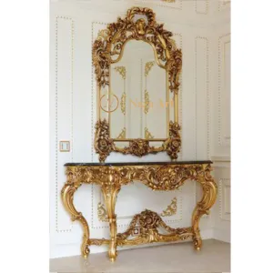 French Antique Console Table With Mirror Set From Solid Wood For Living Room Furniture