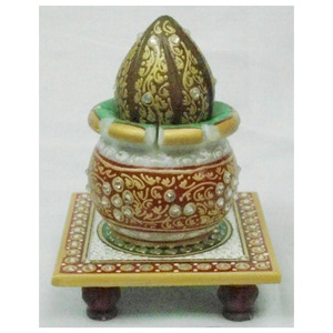Hogar decorativo mármol artesanía oro pintado Kalash Chowki - Product Image 1