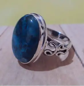 ร้อนขายธรรมชาติ Chrysocolla 925เงินสเตอร์ลิงทำด้วยมือเครื่องประดับแหวนพลอยขายส่งราคาโรงงาน - Product Image 1