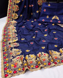 Sari lourd orné de dentelle, vêtement pour femmes, designer, pierres, Gujarati, Inde du Sud, ODM, adultes, Inde et Pakistan, 10000 - Product Image 1