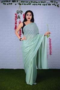 Sari — vêtements de réception très beaux pour femmes, georgette à paillettes lourde, avec chemisier, pièce indienne, à bas prix - Product Image 3