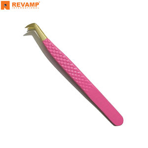 Jeu de pinces à cils en acier inoxydable 45/65 et 75 degrés, couleur rose, testé à la main, avec logo personnalisé, pointe pointue pour extensions de cils - Product Image 4