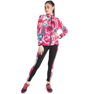 Grosir Harga Murah Setelan Pakaian Olahraga Wanita 2 Potong Kustom Sublimasi Jaket Ritsleting Penuh dan Legging Setelan Jogging