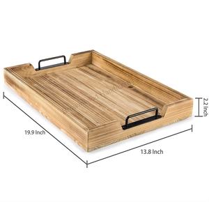 ถาดเสิร์ฟไม้ทำด้วยมือพร้อมที่จับโลหะถาดหรูหราเนื้อไม้สีทองสำหรับโรงแรม - Product Image 4