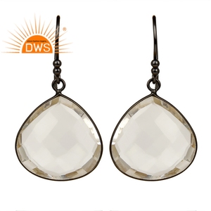 Natural Crystal <b>Quartz</b> Gemstone Drop <b>Earrings</b> Jewelry Wholesale Rhodium Plated 925 Silver <b>Earrings</b> Jewelry Supplier - Product Image 1