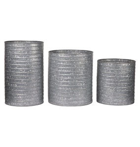 Decorative Garden Small <b>Tree</b> <b>Planter</b> Flower Pot Natural Finished Metal Galvanized Cylinder <b>Planters</b>, Set of 3 - Product Image 1