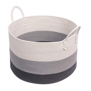 Wholesale Natural Handmade Huge Cotton Rope Basket Storage/Laundry Basket with Handles