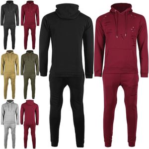 OEM Custom Newly Men's Hooded Sweatshirt Destroyed Ripped Loungewear Bottom Tracksuit - Product Image 1