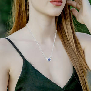 Collier Pendentif Luxe Simple en Argent Sterling 925 avec Tanzanite Naturelle Ronde Tendance pour Femmes et Filles – Bijoux de Mariage - Product Image 6