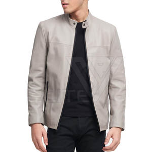 แจ็กเก็ตหนังหนาสำหรับผู้ชาย, เสื้อบอมเบอร์ลำลองแฟชั่นทรงยาวคอตั้งและผ้าแคนวาส - Product Image 1