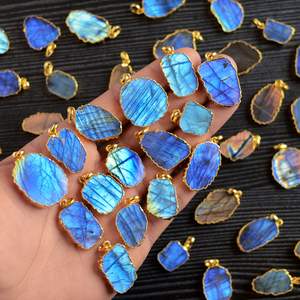 Labradorite Bleu Granit Dalle Laiton Suspension Boule Cuivre Galvanoplastie Collier Ras Du Cou Argent et Or Matériaux Principaux - Product Image 1