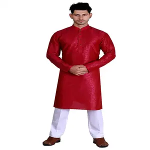 최신 새로운 디자이너 모든 사이즈 남성 실크 Kurta 파자마