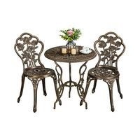 Ensemble bistrot de jardin 3 pièces en aluminium moulé, finition bronze, style moderne, pour terrasse et hôtel